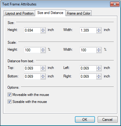 Resume and cover letter image and frame sizing tab.